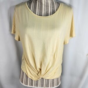 H&M Yellow Knotted Front Hem Short Sleeve Tee Shirt Size Large